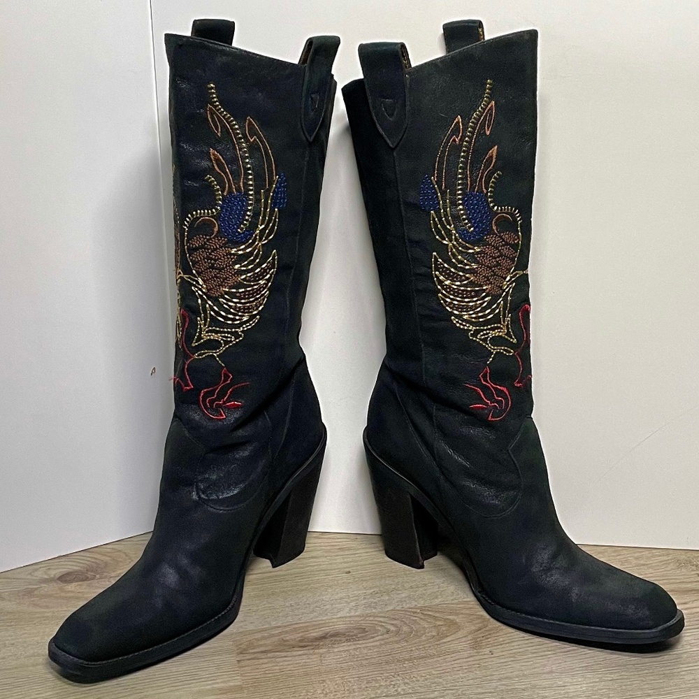 Gianni Bini Black Heeled Boots with Western Flair